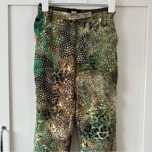 PAIGE 100% Silk Multicolor Feather Pattern Pants
